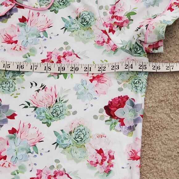 Sugar Bee Womens Sz XL Pajama Shorts Set Pink Succulent Button Front - Picture 15 of 16